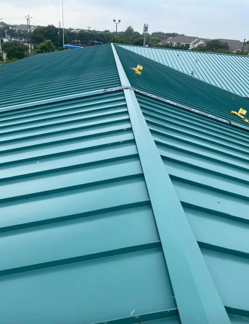 Green commercial metal roof ridge and valley for Metal Roof Repair in Mentone